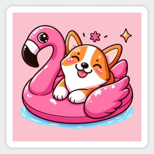 Corgi girl pool party Magnet